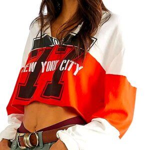 Free People New York City 77 Rugby Polo Tee Small Burnt Red